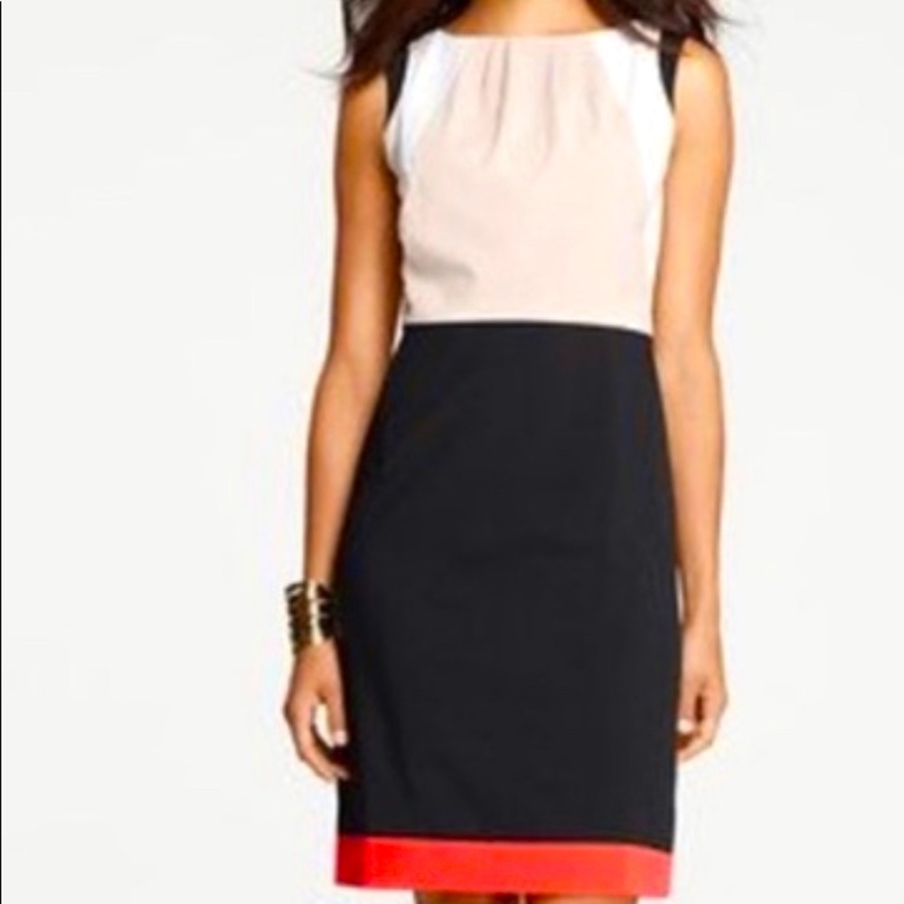 And Taylor colorblock cream, black, coral sheath dress